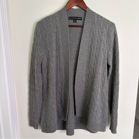 Lauren Ralph Lauren Sweaters - Ralph Lauren 100% Cashmere Grey Cable Knit Open Cardigan Size Medium